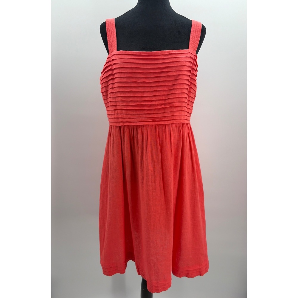 Rachel Zoe Coral Linen Blend Pintuck Smocked Back Sundress with Pockets Size 12